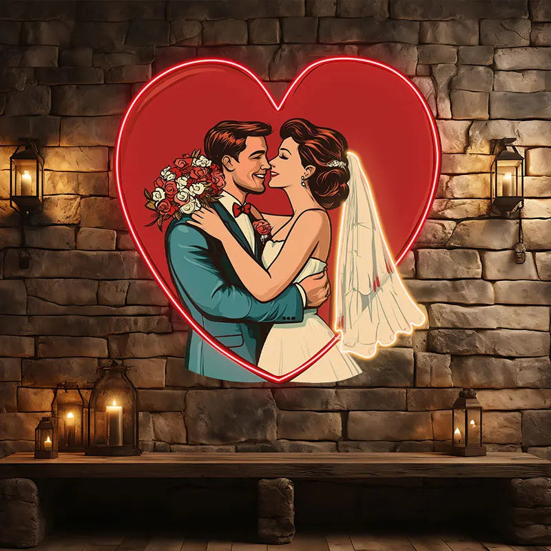 Wedding Hugging In Red Love Heart Custom LED Neon Light Sign