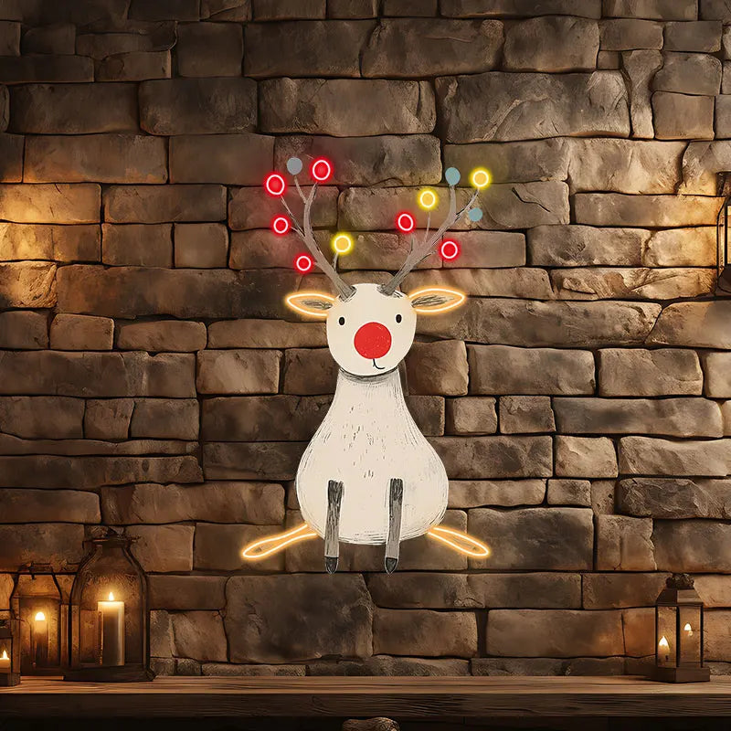 Cute Reindeer Neon Holiday UV Print – Minimalist Reindeer with Glowing Antlers, Perfect for Christmas Decor or Children's Room