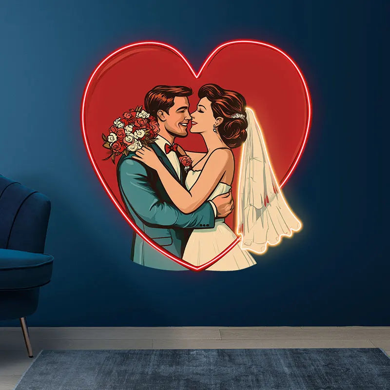 Wedding Hugging In Red Love Heart Custom LED Neon Light Sign
