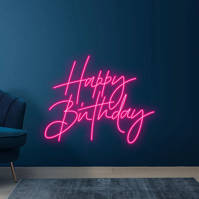 Toysign Custom Neon Light, Elegant Happy Birthday Neon Sign – LED Wall Art for Birthday Party Decor, Celebration, and Home Decor