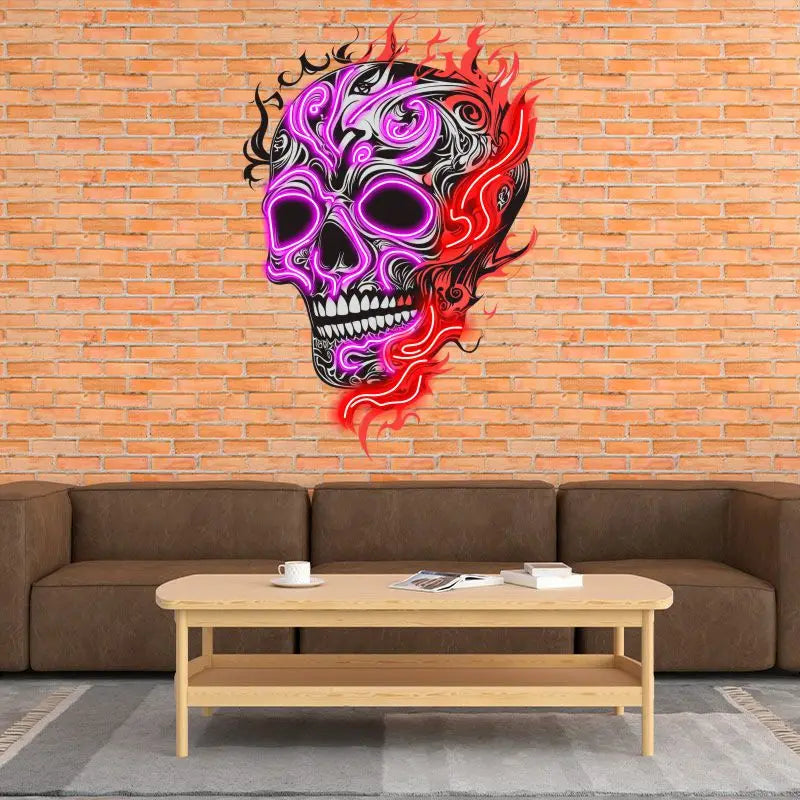 Skull With Weird Fire Neon Sign, Creative Wall Hanging Neon Light, Whimsical Halloween Decor