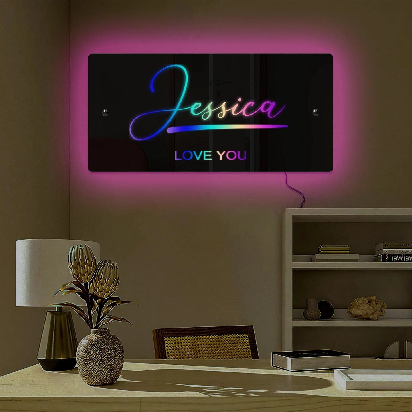 Acrylic Luminous Mirror Light Up Name Mirrors 12 Color LED Name Illuminated Mirror Wall Decor Personalized Wedding Seal Decorate
