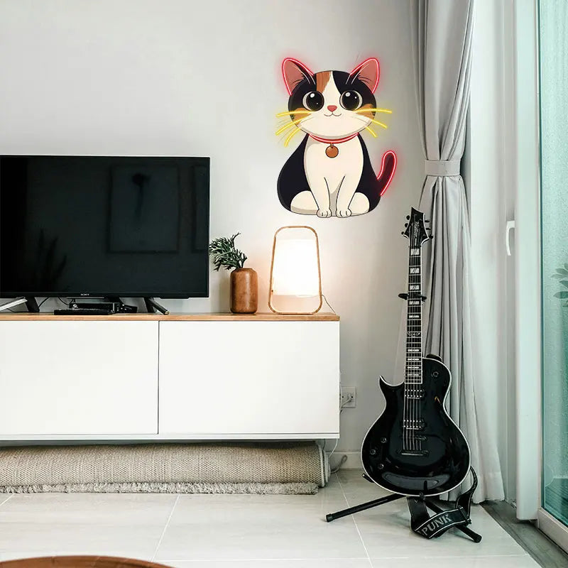 Toysign Kawaii Cat Neon Light – Adorable Wall Art for Kids' Room or Cat Lovers, Cute Calico Cat Design for Room Decor, Fun Gift