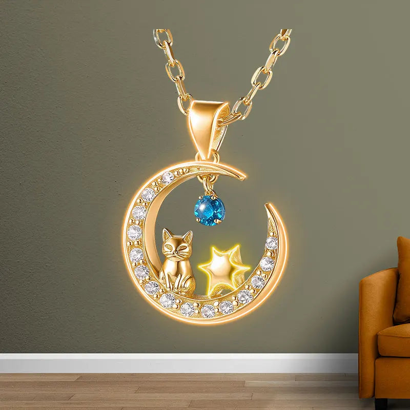 Charming Cat Star Moon Diamond Necklace Neon Sign, Creative Wall Hanging Neon Light, Perfect Decor Light