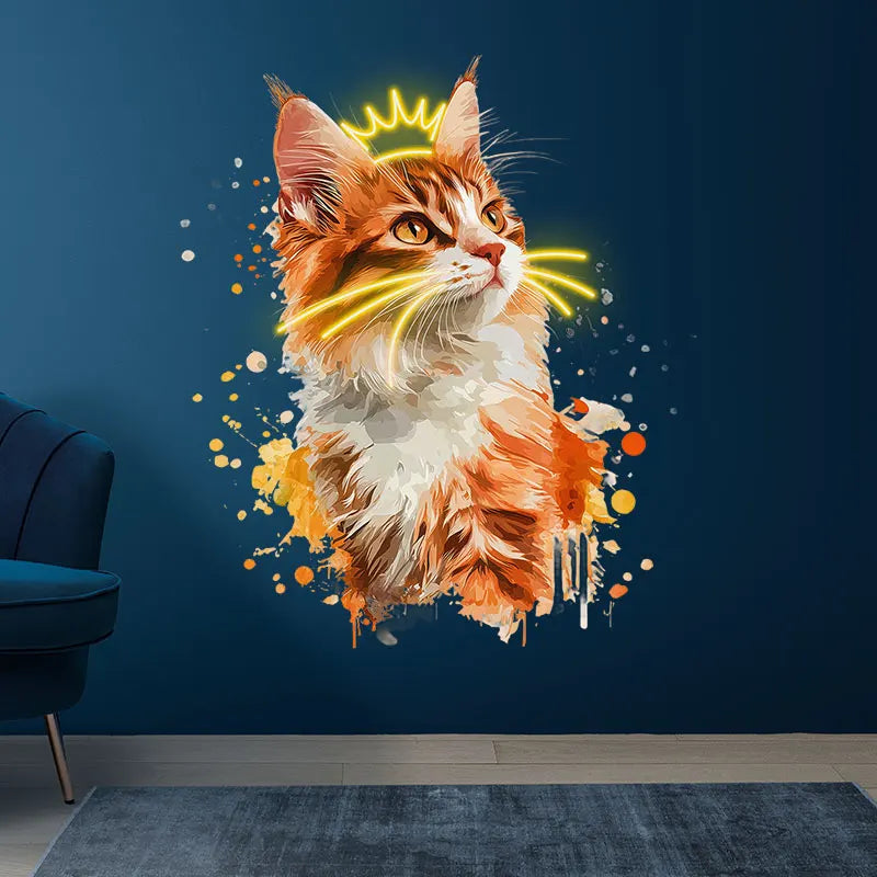 Cute Cat Wearing Crown Wall Hanging Decor Custom LED Neon Sign