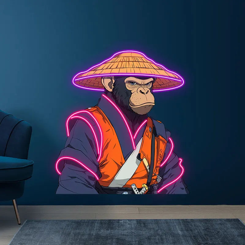 Toysign Custom Neon Sign Light, Samurai Monkey with Neon Glow, Traditional Warrior Vibe, Cool LED Wall Art for Gaming Room Decor