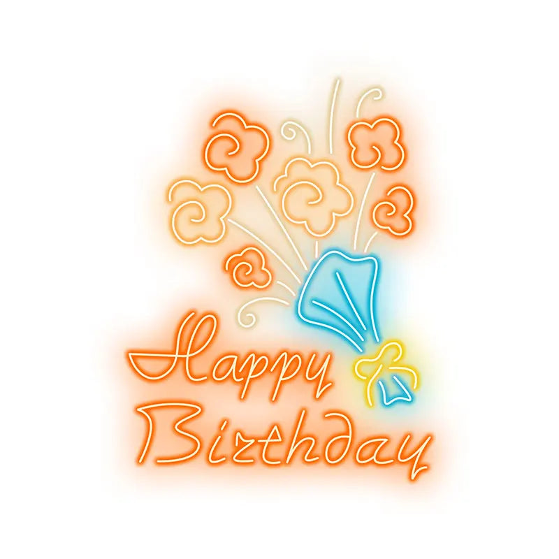 Neon Flower Bouquet "Happy Birthday" LED Sign, Celebrate in Style with Unique Neon Party Decor, Creative Gift for Birthday Party
