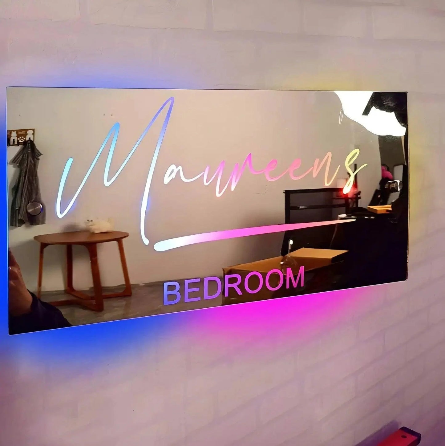 Acrylic Luminous Mirror Light Up Name Mirrors 12 Color LED Name Illuminated Mirror Wall Decor Personalized Wedding Seal Decorate