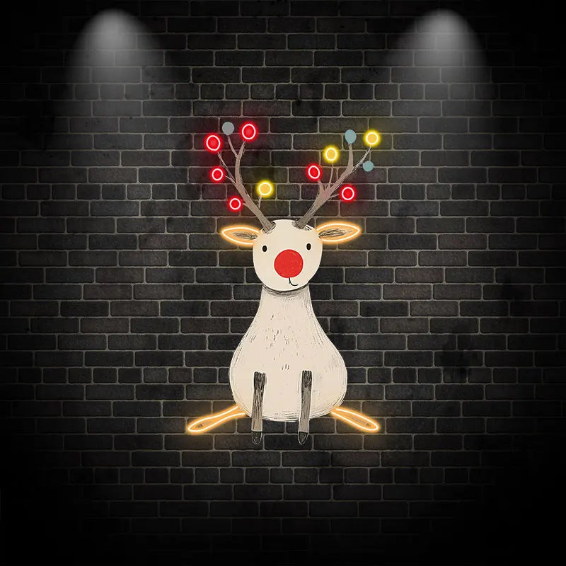 Cute Reindeer Neon Holiday UV Print – Minimalist Reindeer with Glowing Antlers, Perfect for Christmas Decor or Children's Room