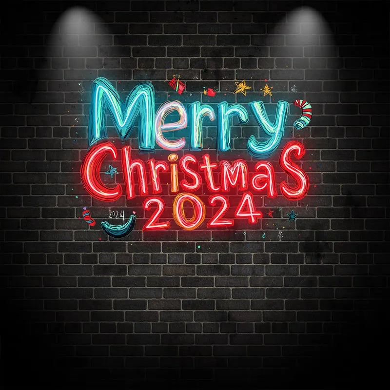 Merry Christmas 2024 Blue And Red Text Neon Sign, Creative Wall Hanging Neon Light, Christmas Decor Light