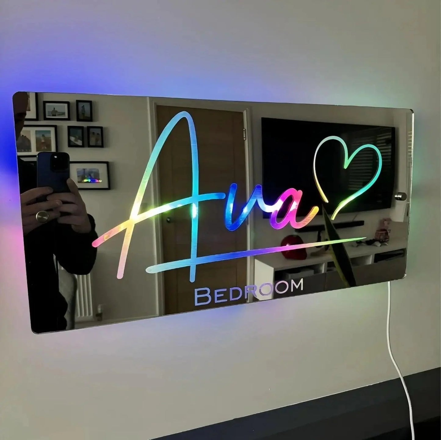 Acrylic Luminous Mirror Light Up Name Mirrors 12 Color LED Name Illuminated Mirror Wall Decor Personalized Wedding Seal Decorate