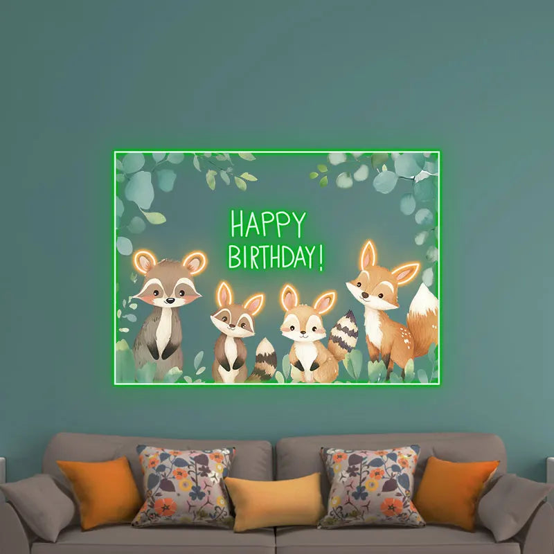 Cute Animal Birthday Neon Sign, Kids Birthday Party Wall Decor Light, Custom Led Light Sign, Birthday Gift for Kids, Room Decor