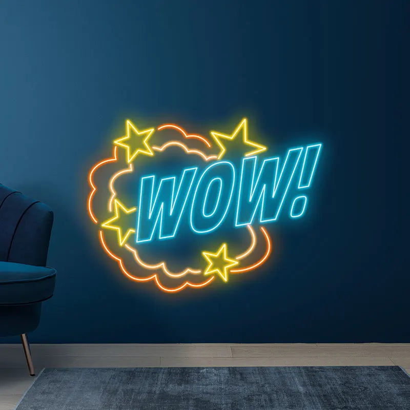 Toysign Custom Text Neon Sign, WOW! Neon Sign with Starburst – Colorful LED Sign for Kids Rooms, Playrooms and Party Decorations