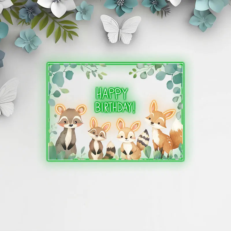 Cute Animal Birthday Neon Sign, Kids Birthday Party Wall Decor Light, Custom Led Light Sign, Birthday Gift for Kids, Room Decor