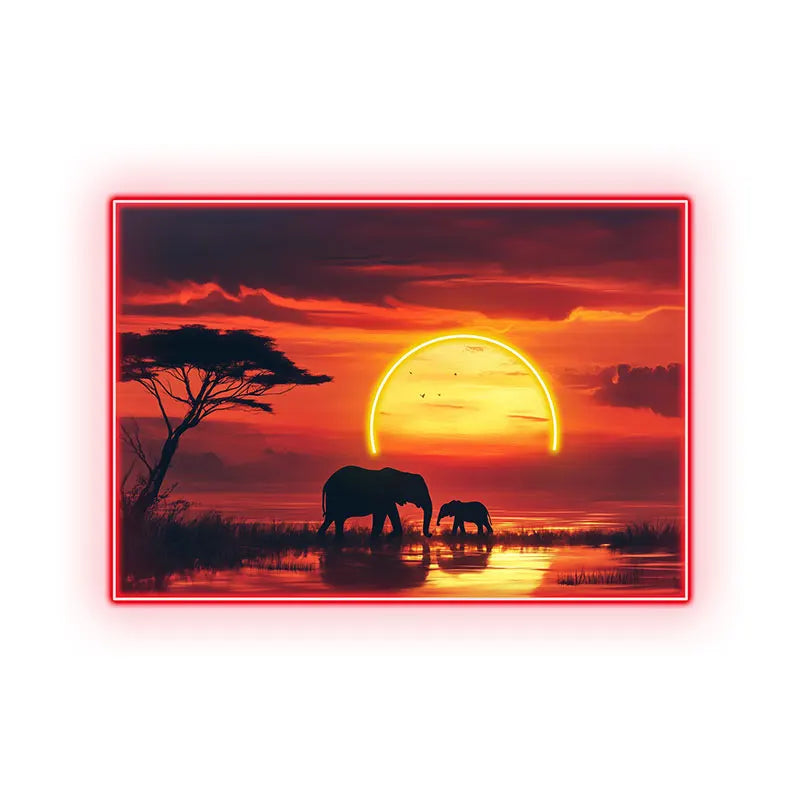 Toysign Elephant Sunset Neon Wall Art – Radiant Wall Decor with African Wildlife, Perfect for Living Room or Office Ambiance