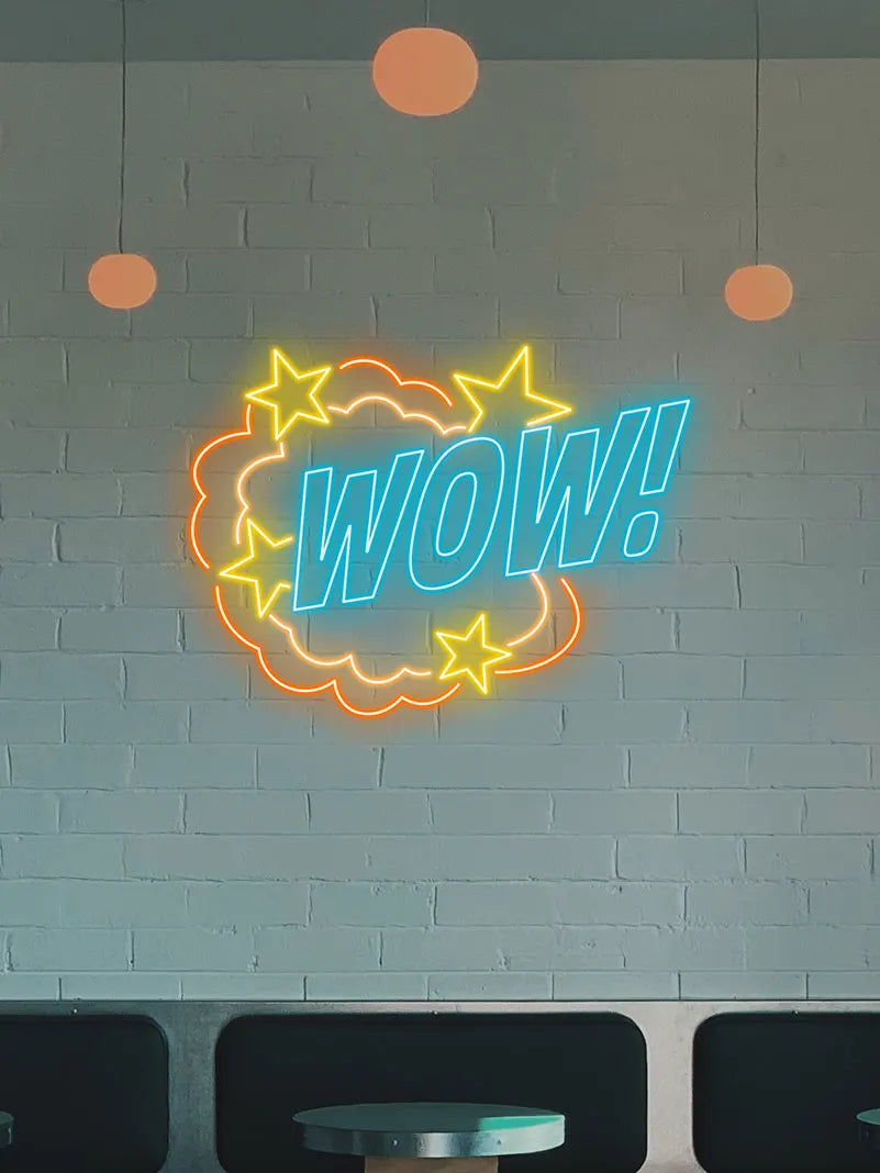 Toysign Custom Text Neon Sign, WOW! Neon Sign with Starburst – Colorful LED Sign for Kids Rooms, Playrooms and Party Decorations