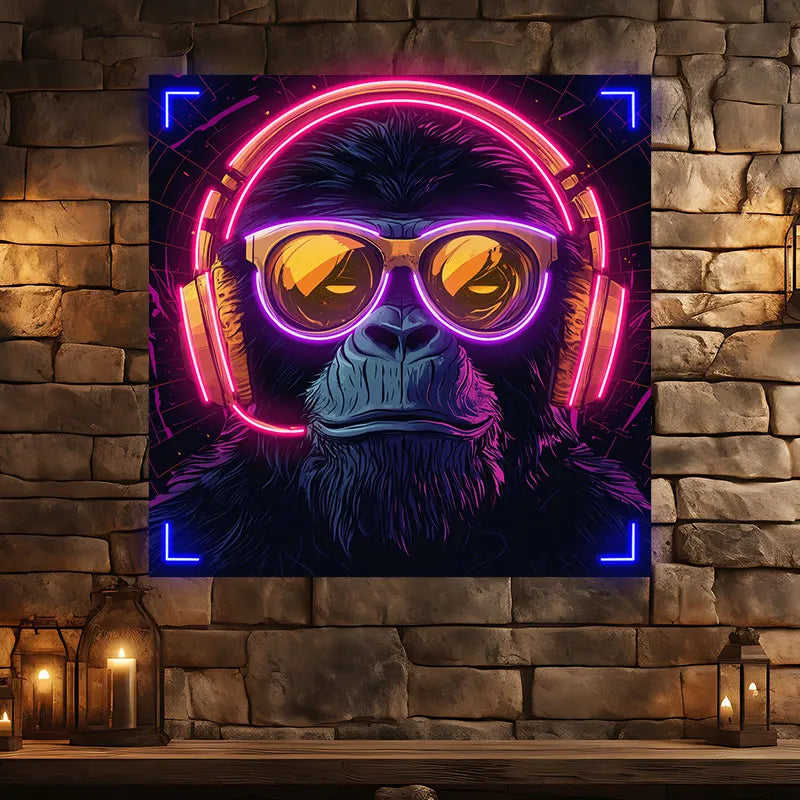 Toysign Custom Neon Light, Futuristic Neon Monkey with Headphones - High Tech Vibe, LED Wall Art for Cyberpunk Room Aesthetic