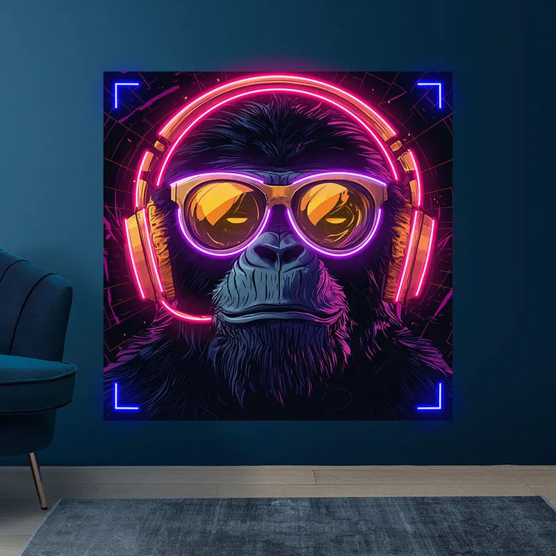Toysign Custom Neon Light, Futuristic Neon Monkey with Headphones - High Tech Vibe, LED Wall Art for Cyberpunk Room Aesthetic
