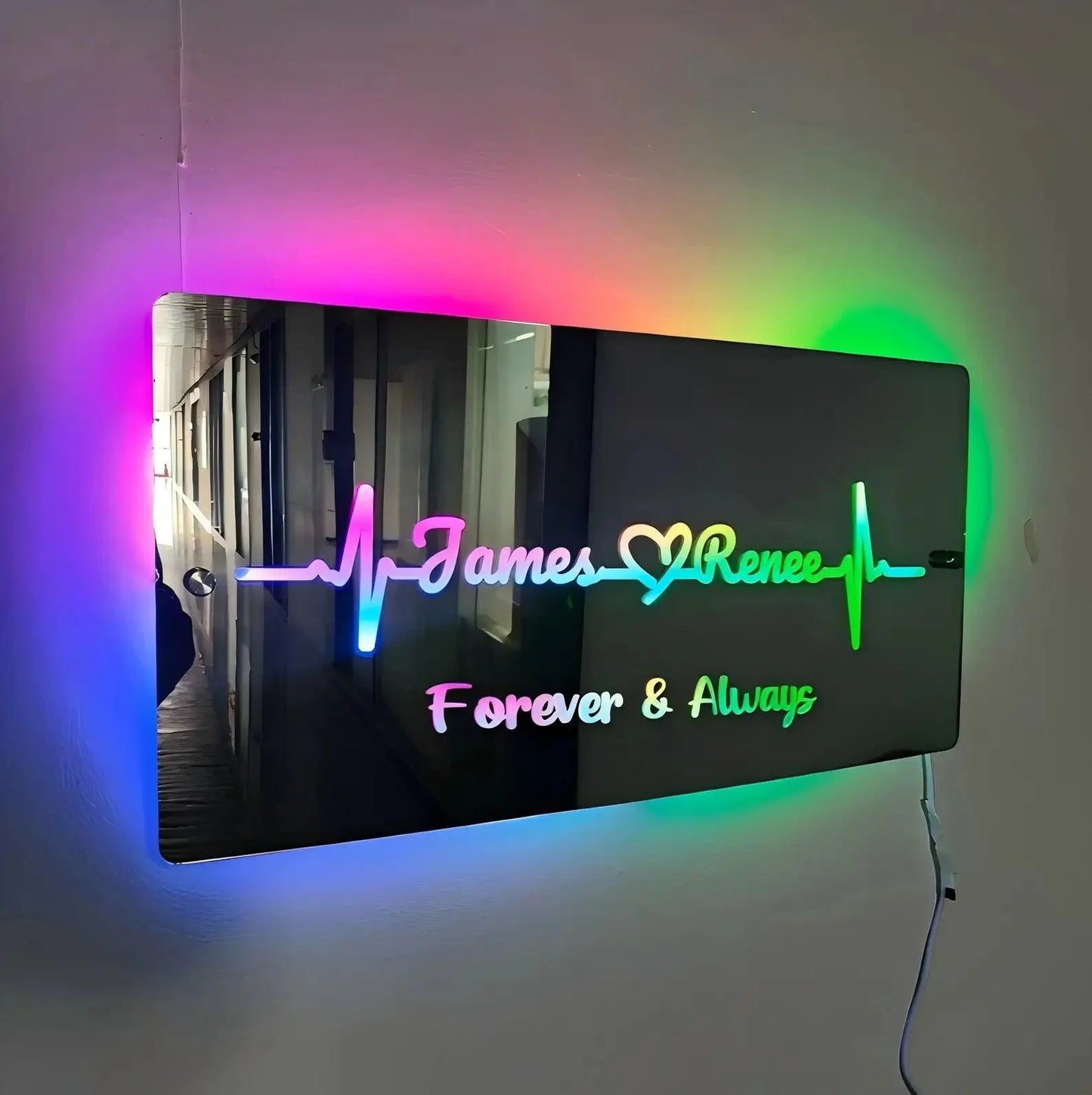 Acrylic Luminous Mirror Light Up Name Mirrors 12 Color LED Name Illuminated Mirror Wall Decor Personalized Wedding Seal Decorate