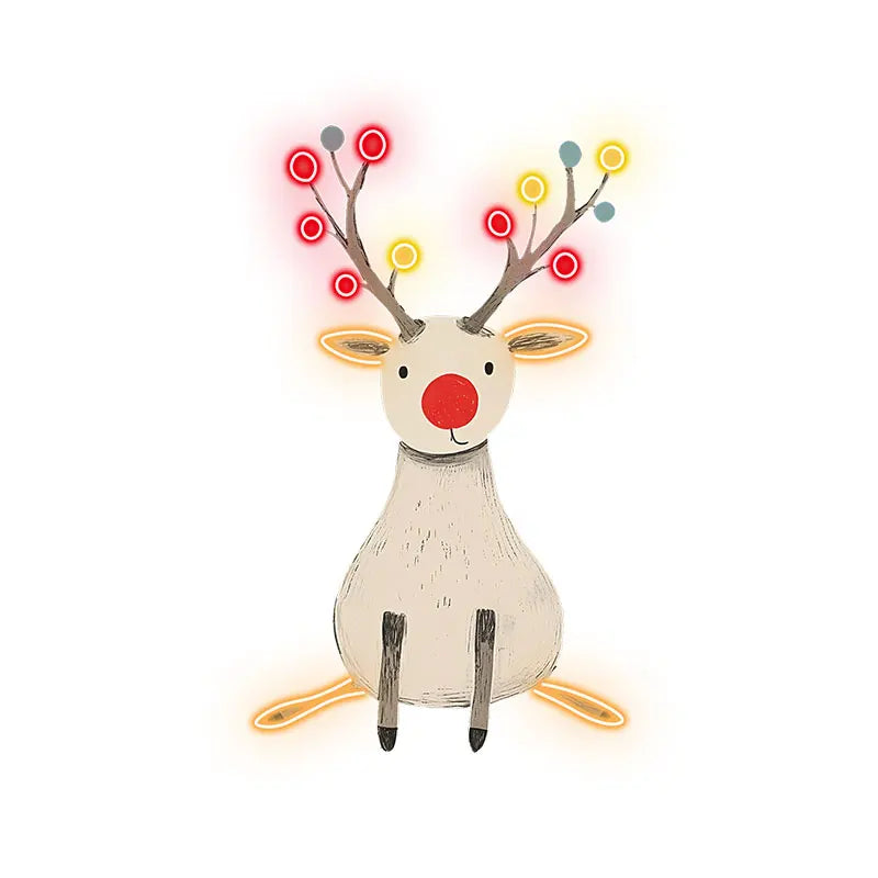 Cute Reindeer Neon Holiday UV Print – Minimalist Reindeer with Glowing Antlers, Perfect for Christmas Decor or Children's Room