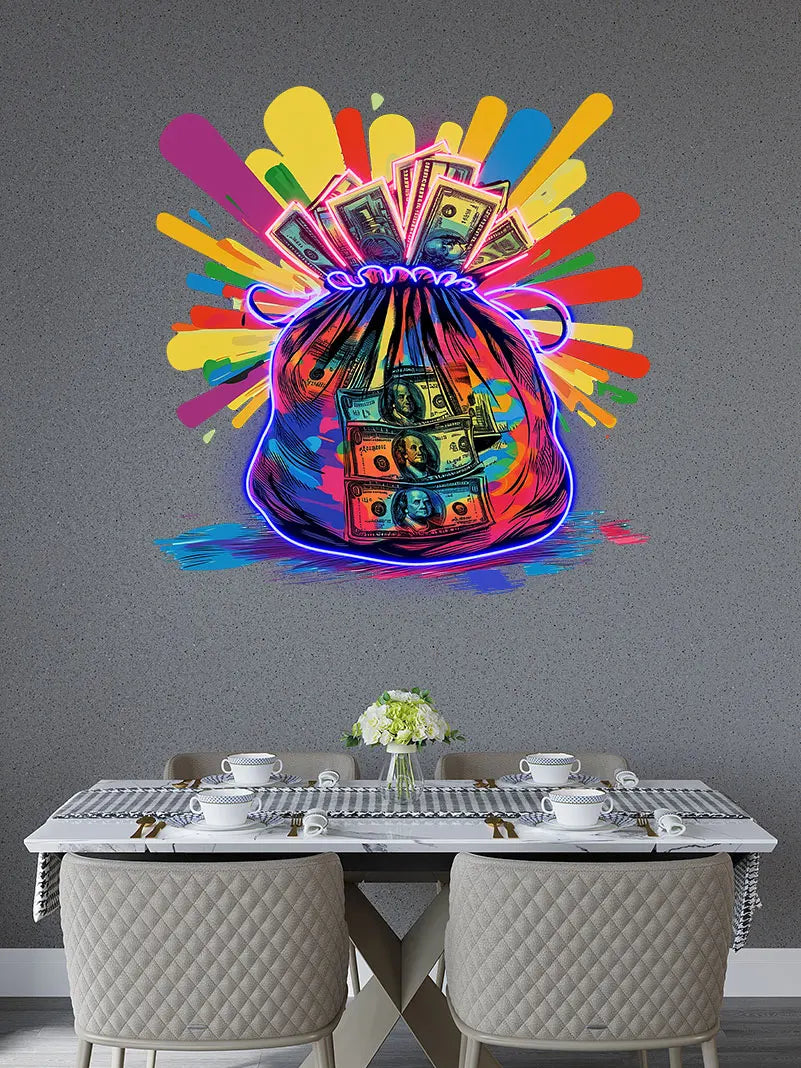 Colorful Money Bag Neon Sign, Creative Wall Hanging Neon Light, Art Decor Light
