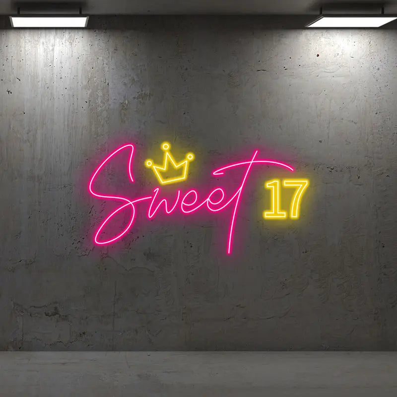 Toysign Neon Light, Sweet 17 Neon Sign – LED Birthday Wall Art for Teens, Perfect Decoration for Birthday Party, Bedroom & Gift
