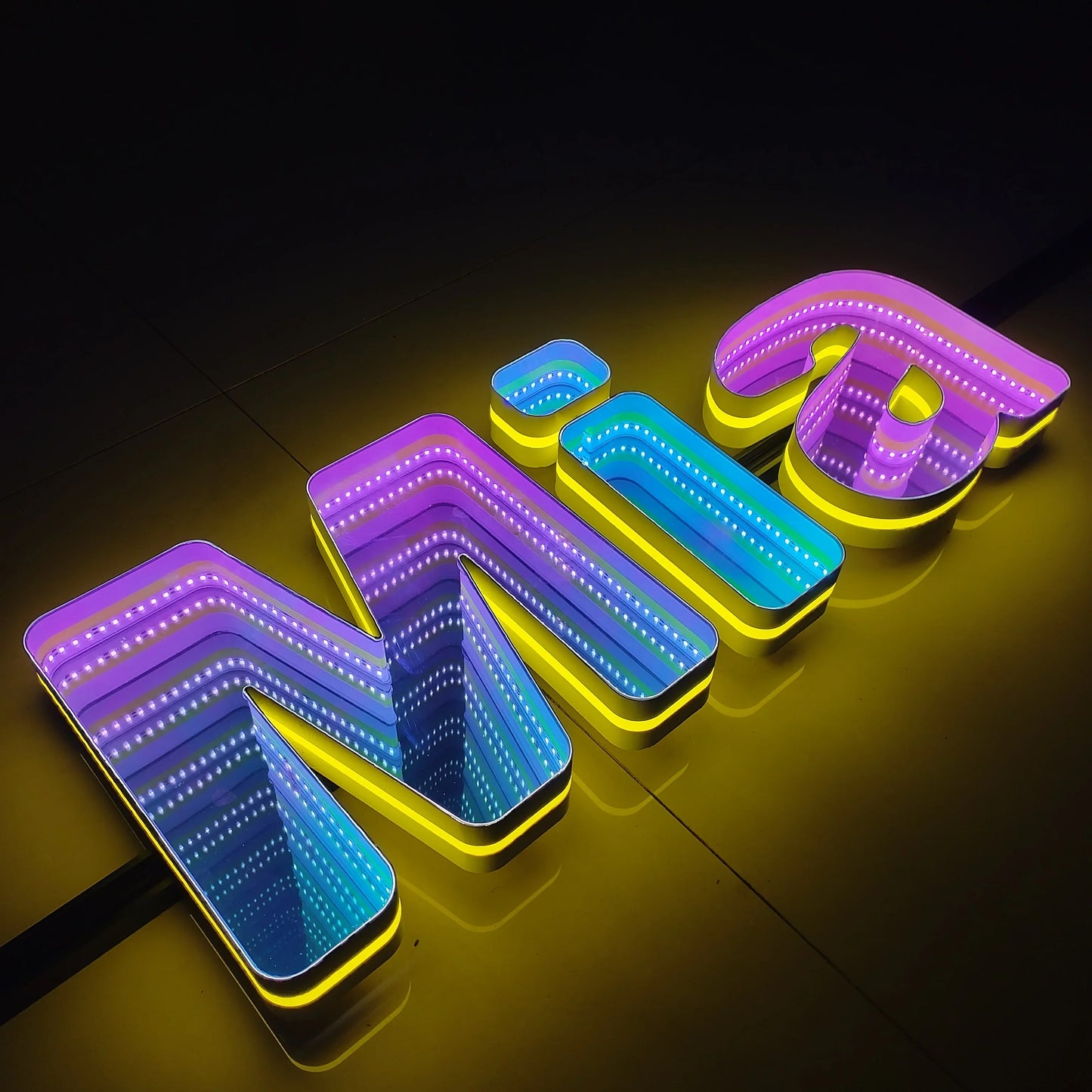 Toysign 3D Name Logo LED Infinity Mirror, Custom Business Logo Sign, Infinity Mirrors Letter, Wall Mounted Infinity Mirror Light