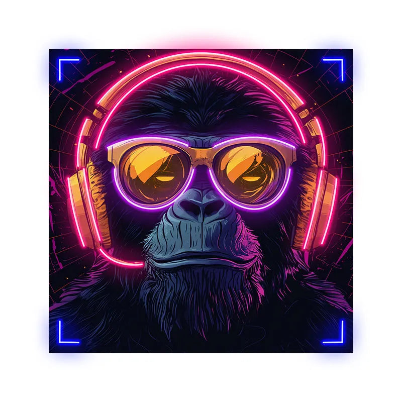 Toysign Custom Neon Light, Futuristic Neon Monkey with Headphones - High Tech Vibe, LED Wall Art for Cyberpunk Room Aesthetic