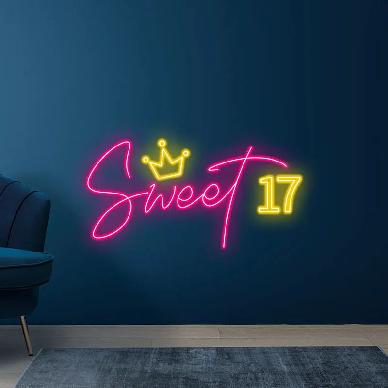 Toysign Neon Light, Sweet 17 Neon Sign – LED Birthday Wall Art for Teens, Perfect Decoration for Birthday Party, Bedroom & Gift