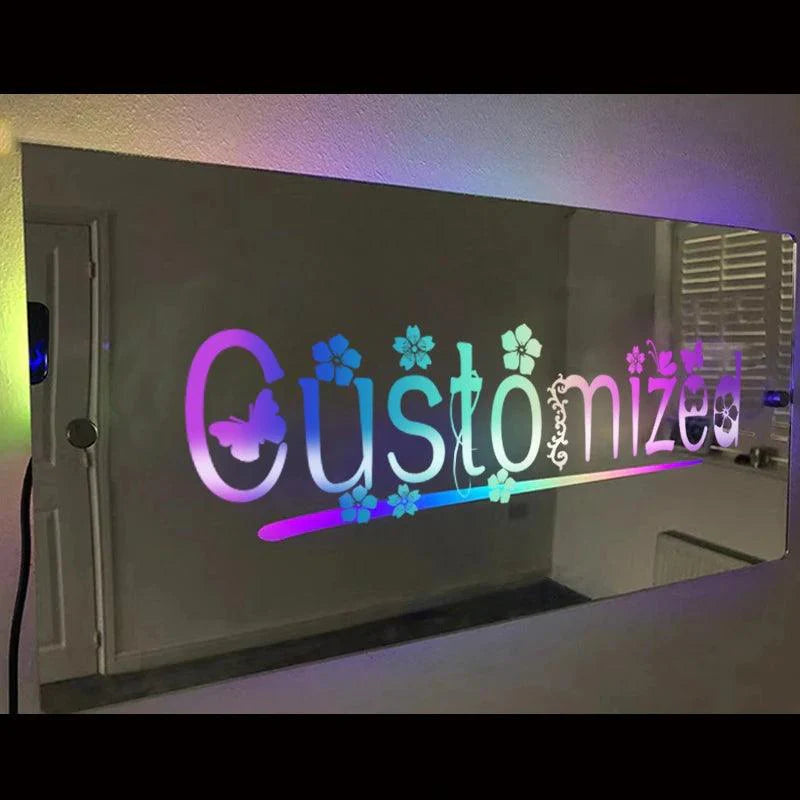 Mirror Light Personalised Words Acrylic Mirror Wall Decor LED Light Wall Custom Name Neon Sign Anniversary Gift Room Decorations