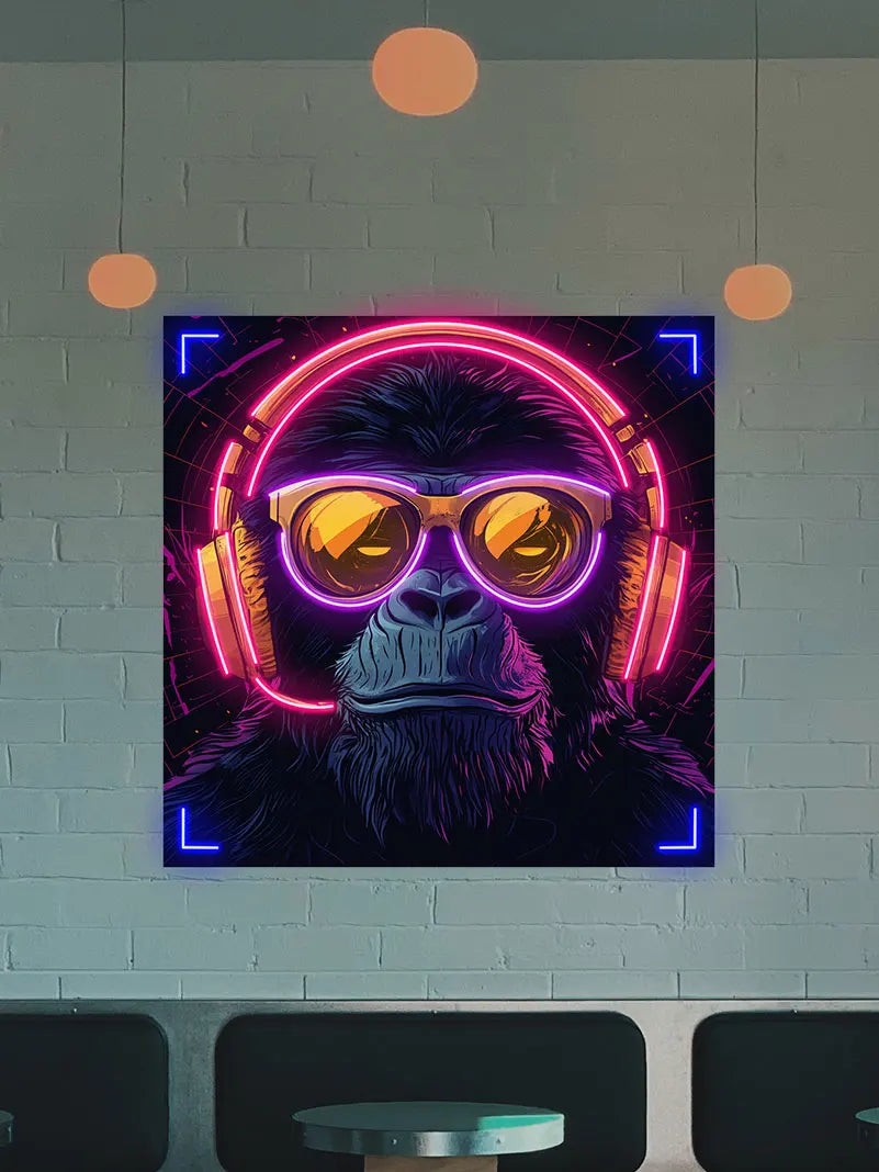 Toysign Custom Neon Light, Futuristic Neon Monkey with Headphones - High Tech Vibe, LED Wall Art for Cyberpunk Room Aesthetic