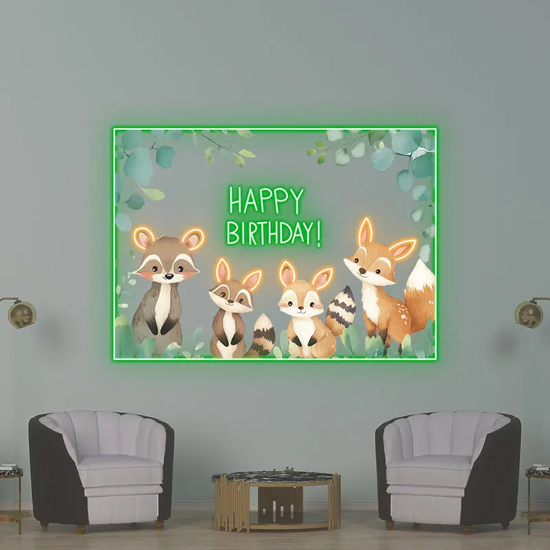 Cute Animal Birthday Neon Sign, Kids Birthday Party Wall Decor Light, Custom Led Light Sign, Birthday Gift for Kids, Room Decor