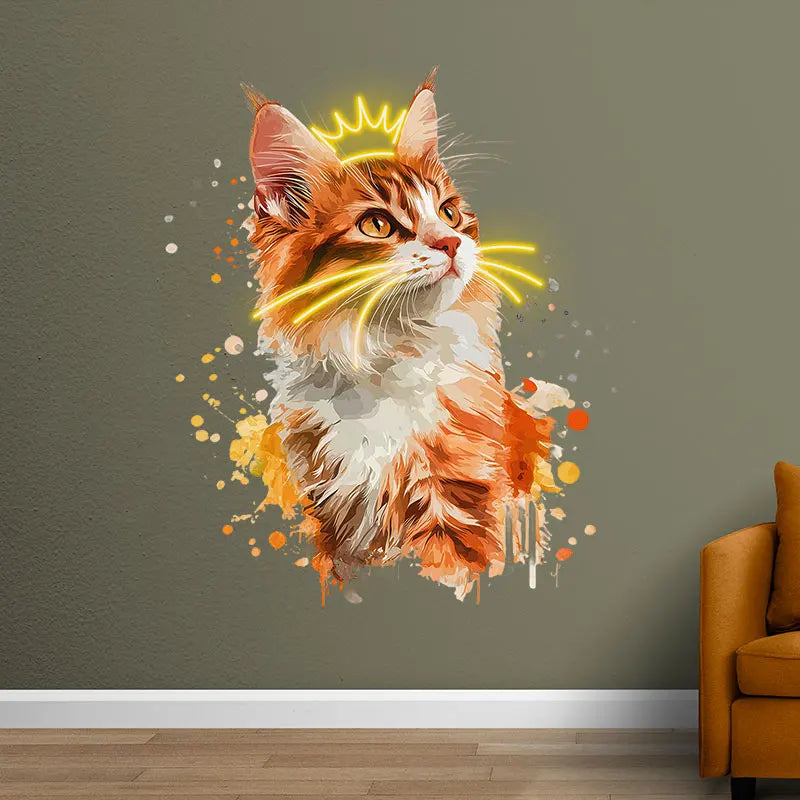 Cute Cat Wearing Crown Wall Hanging Decor Custom LED Neon Sign