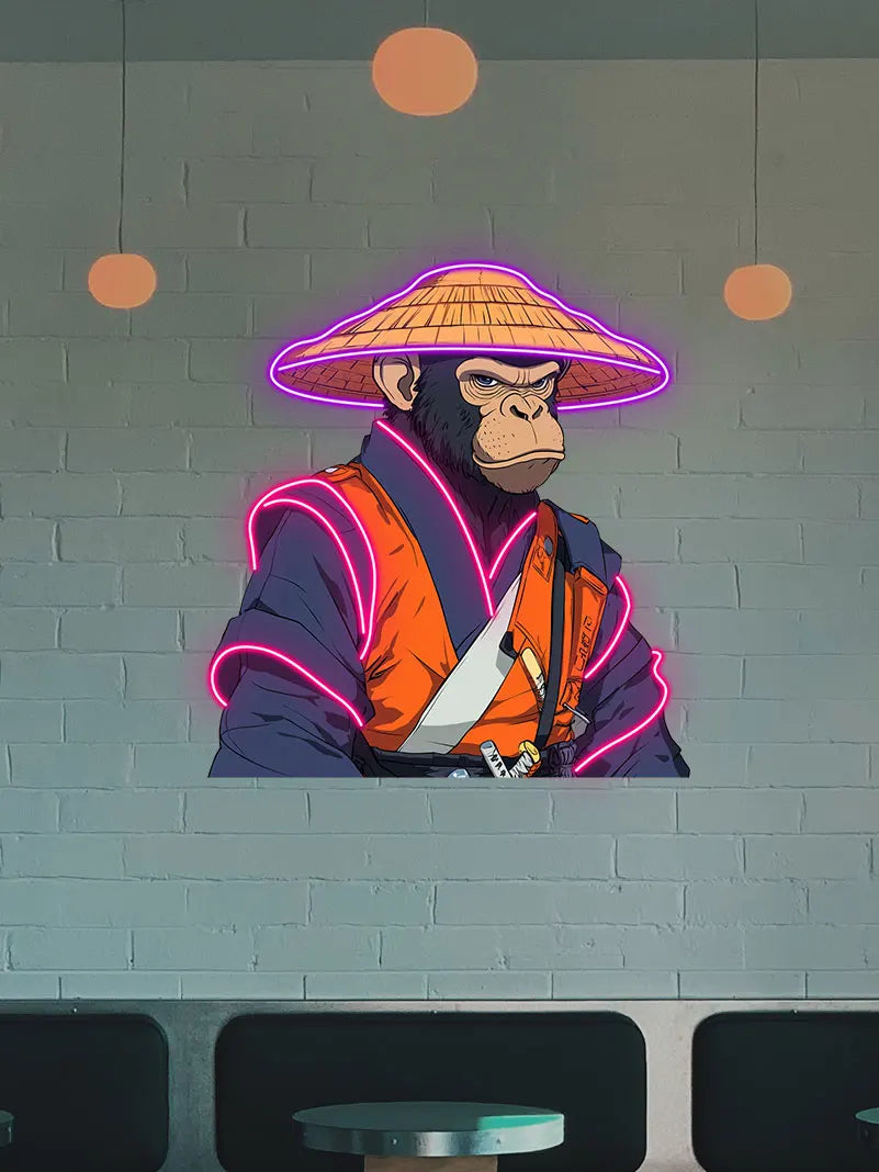 Toysign Custom Neon Sign Light, Samurai Monkey with Neon Glow, Traditional Warrior Vibe, Cool LED Wall Art for Gaming Room Decor