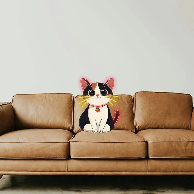 Toysign Kawaii Cat Neon Light – Adorable Wall Art for Kids' Room or Cat Lovers, Cute Calico Cat Design for Room Decor, Fun Gift