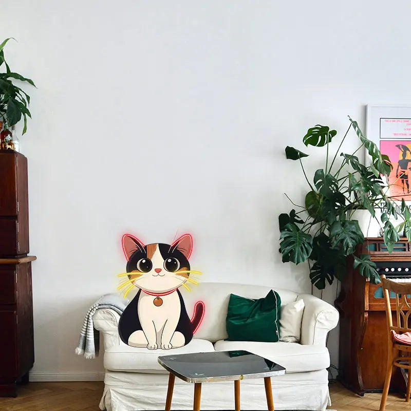 Toysign Kawaii Cat Neon Light – Adorable Wall Art for Kids' Room or Cat Lovers, Cute Calico Cat Design for Room Decor, Fun Gift