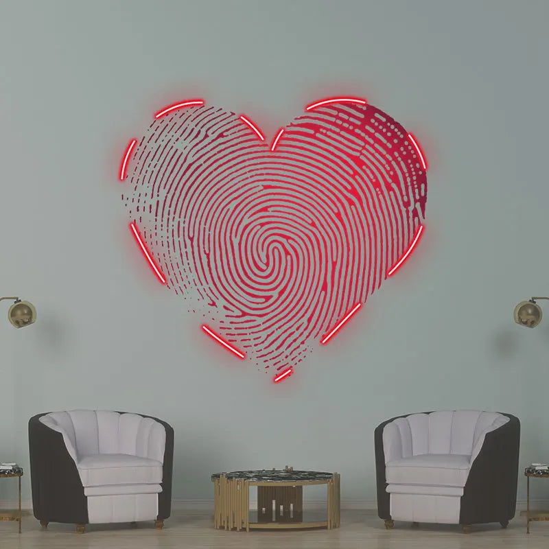 Red Fingerprint Heart Neon Sign, Creative Wall Hanging Neon Light, Whimsical Wedding Decor Light
