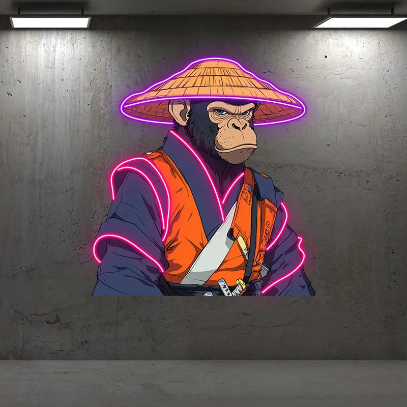 Toysign Custom Neon Sign Light, Samurai Monkey with Neon Glow, Traditional Warrior Vibe, Cool LED Wall Art for Gaming Room Decor
