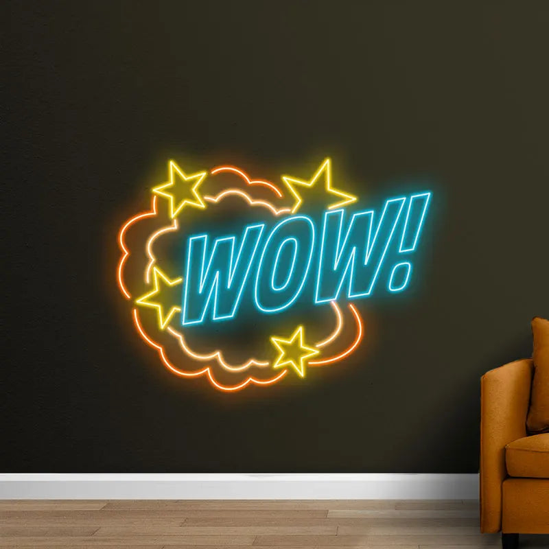 Toysign Custom Text Neon Sign, WOW! Neon Sign with Starburst – Colorful LED Sign for Kids Rooms, Playrooms and Party Decorations