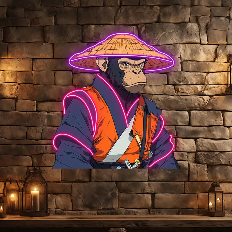 Toysign Custom Neon Sign Light, Samurai Monkey with Neon Glow, Traditional Warrior Vibe, Cool LED Wall Art for Gaming Room Decor