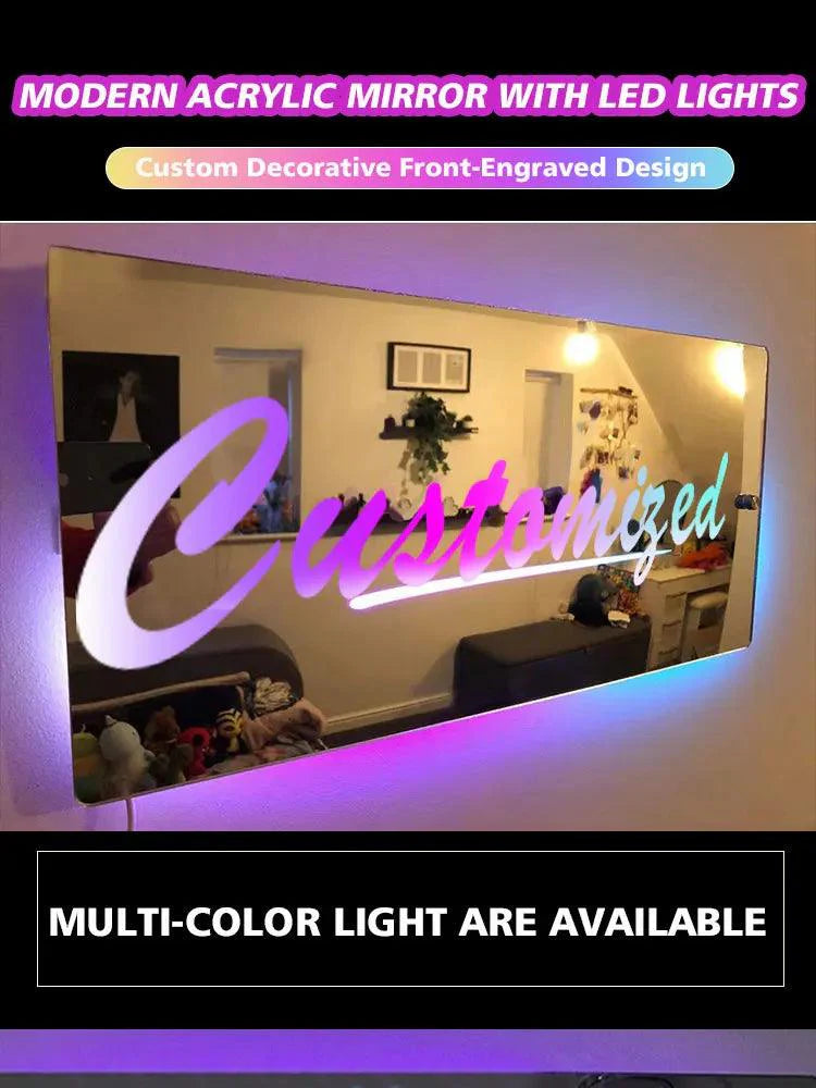 Mirror Light Personalised Words Acrylic Mirror Wall Decor LED Light Wall Custom Name Neon Sign Anniversary Gift Room Decorations