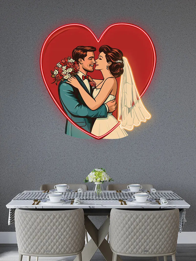 Wedding Hugging In Red Love Heart Custom LED Neon Light Sign