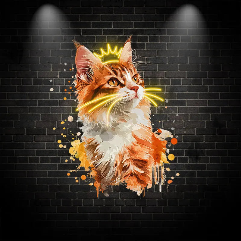 Cute Cat Wearing Crown Wall Hanging Decor Custom LED Neon Sign