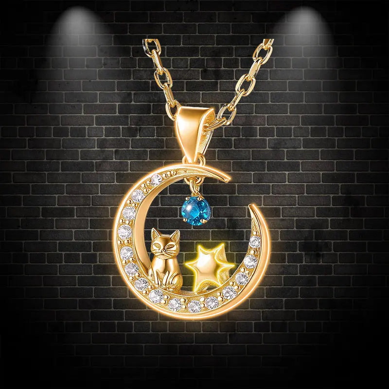 Charming Cat Star Moon Diamond Necklace Neon Sign, Creative Wall Hanging Neon Light, Perfect Decor Light