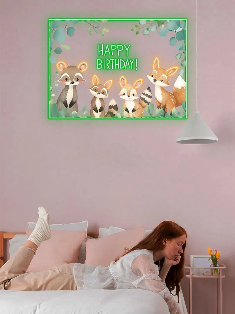 Cute Animal Birthday Neon Sign, Kids Birthday Party Wall Decor Light, Custom Led Light Sign, Birthday Gift for Kids, Room Decor