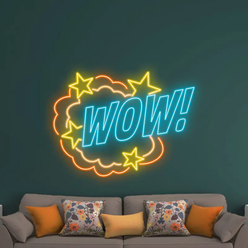Toysign Custom Text Neon Sign, WOW! Neon Sign with Starburst – Colorful LED Sign for Kids Rooms, Playrooms and Party Decorations