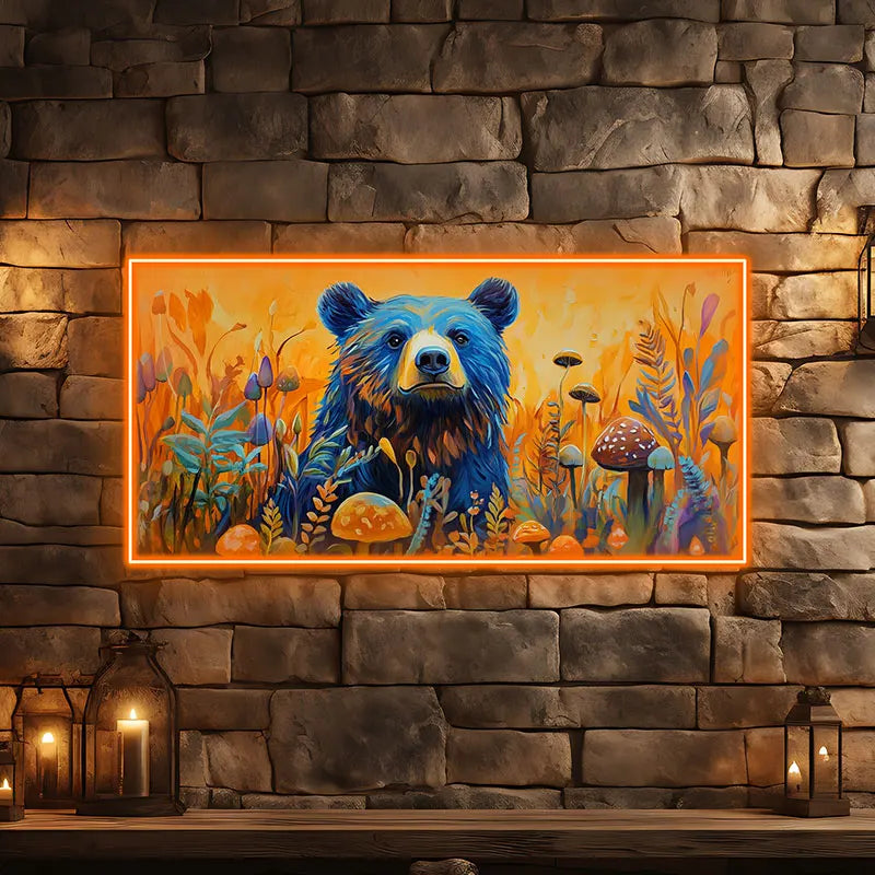 Toysign Colorful Bear Neon Wall Art – Vibrant Forest LED Sign with Mushroom Scene, Whimsical Animal Decor for Kids Room, Nursery