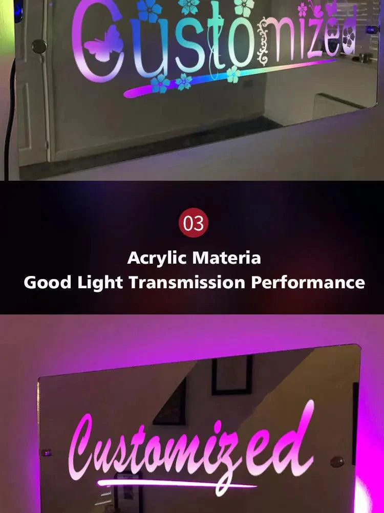 Mirror Light Personalised Words Acrylic Mirror Wall Decor LED Light Wall Custom Name Neon Sign Anniversary Gift Room Decorations