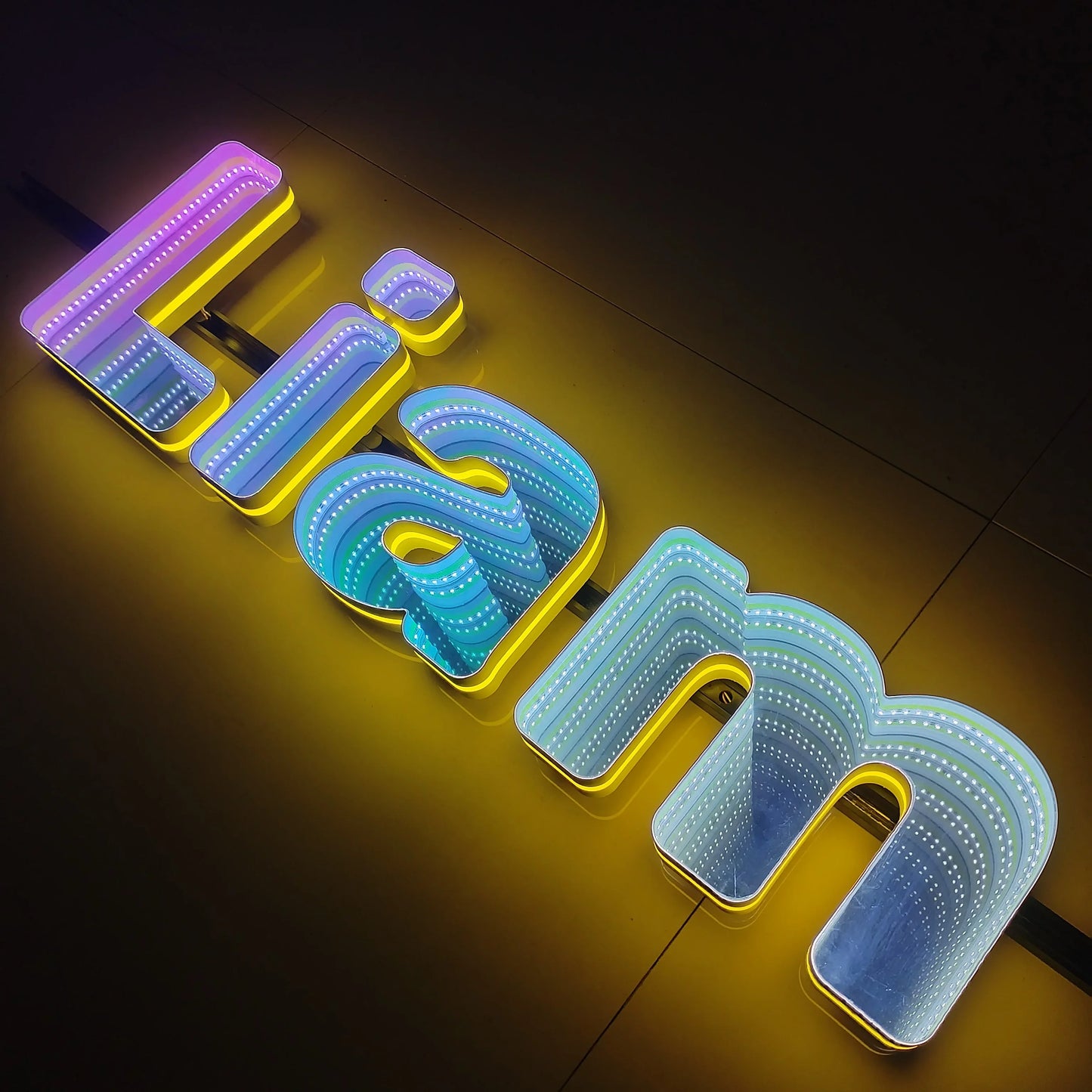 Toysign 3D Name Logo LED Infinity Mirror, Custom Business Logo Sign, Infinity Mirrors Letter, Wall Mounted Infinity Mirror Light