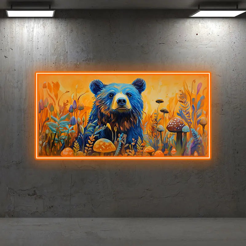 Toysign Colorful Bear Neon Wall Art – Vibrant Forest LED Sign with Mushroom Scene, Whimsical Animal Decor for Kids Room, Nursery